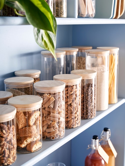 SPRINGLANE Conteneurs De Stockage En Céramique Avec Rayures De Couvercle En Bois, Couvercles En Bois D'hévéa, Conteneurs De Stockage (Gris Foncé, 10,1 X 18,3 Cm