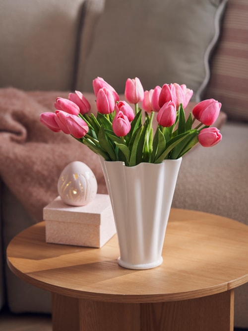 Tulipano artificiale e realistico in vaso – Altezza: 26 cm – Grande selezione – Alta qualità & Sensazione – Pianta artificiale (crema, fiori aperti