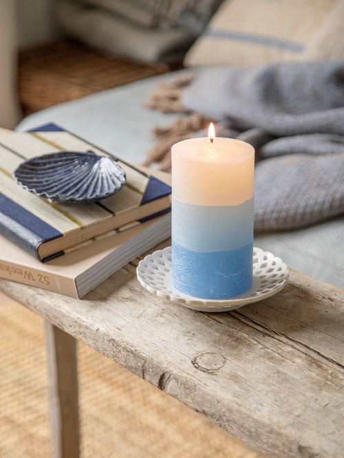 Food Scented Pillar Candle Décor Candles Handmade Scented Pillar Candle - African Rain Scent, Rustic Home Decor, 7x15cm, Blue Color, Wax Blend Handmade Pillar Candle Décor Candles - Foto 12