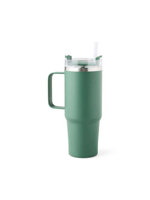 Tumbler with straw and handle 880 ml - Stainless steel. 880 ml. - Moss Green - Søstrene Grene