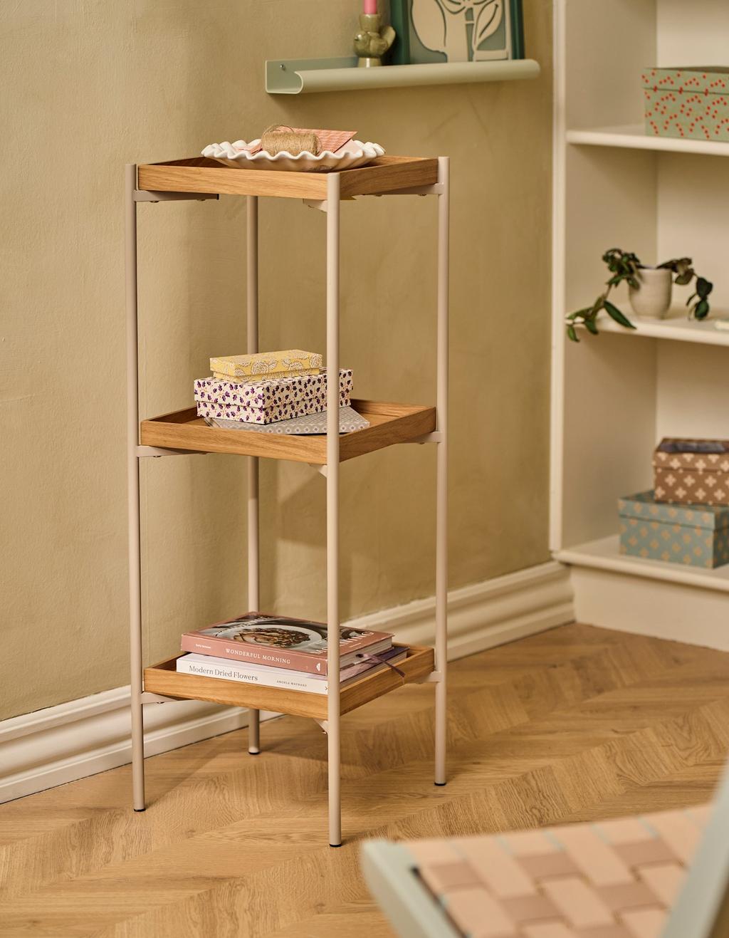Mensole Da Muro Design Jona – Scaffale Metallo A 3 Parti Con Impiallacciatura In Legno Noce, Carico 10 Kg, Per Soggiorno, Cucina E Bagno