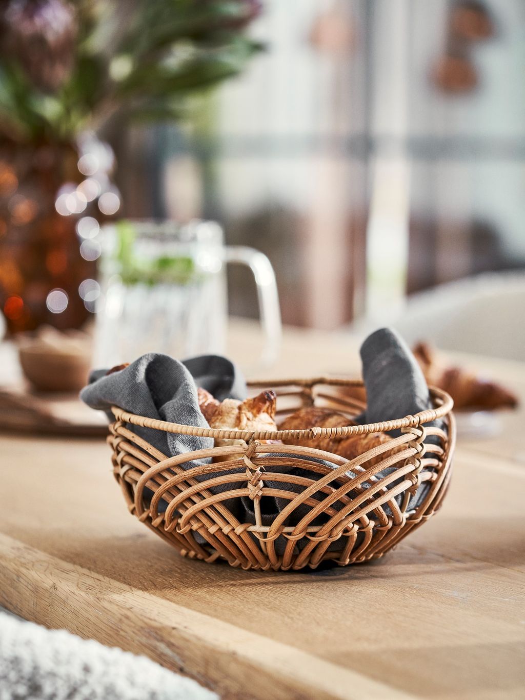 Cesto Portapane In Rattan Intrecciato Vintage | Cesto Da Servizio E Picnic Con Fodera Lavabile | Portaoggetti Multiuso Per Cucina - 3