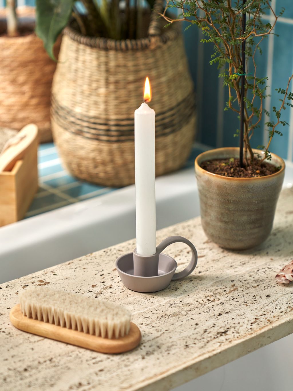 Lot De 2 Bougies Coniques Deux Tons - Rose/Gris Et Crème/Gris - Déco Tendance