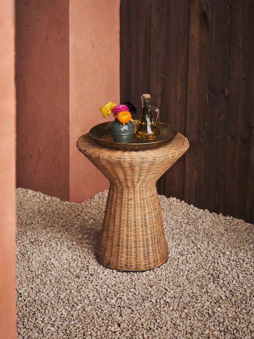 Table D'Appoint Extérieur Dolmen Italy Saturnia - Résine Et Rotin Synthétique Anthracite - 53x53x40 Cm