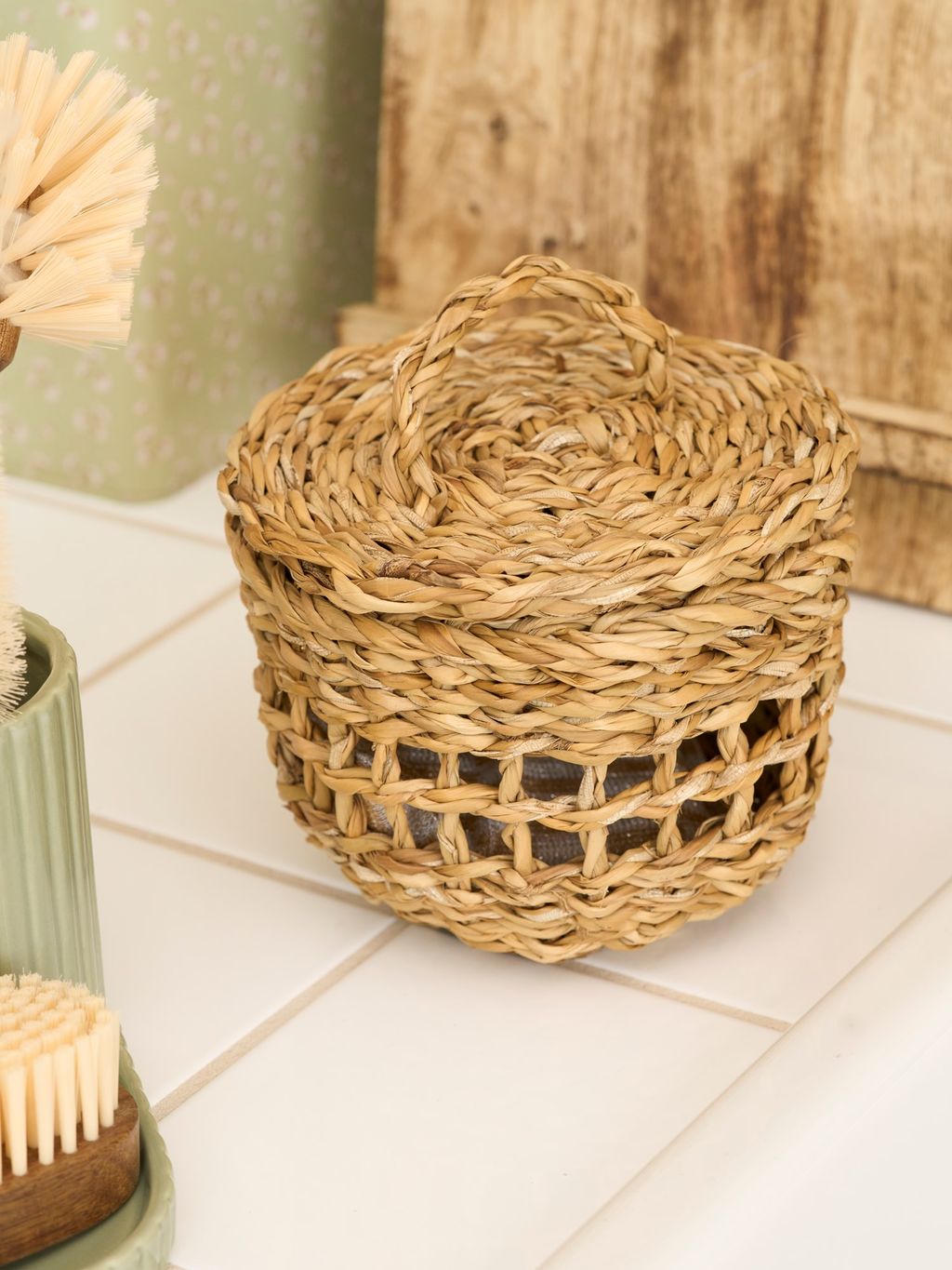 DOITOOL Mini-Korb Aus Seegras Mit Deckel – 12x9 Cm, Handgewebt, Beige, Für Deko & Aufbewahrung