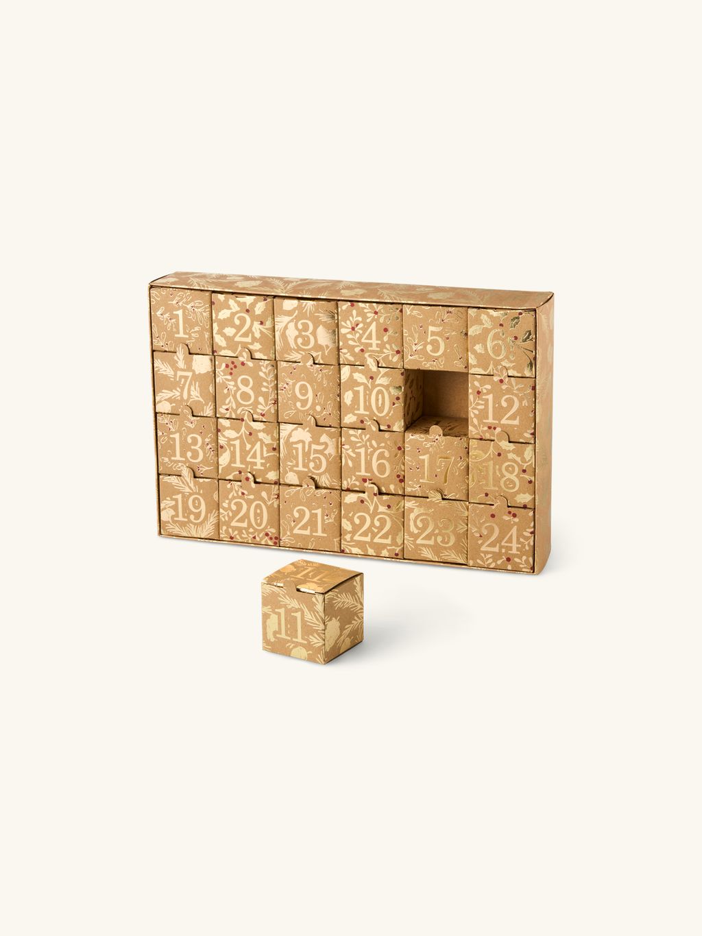 Calendrier De L'Avent à Remplir Soi-même - 24 Boîtes - Motif Floral Doré - Réutilisable - Papier Certifié FSC