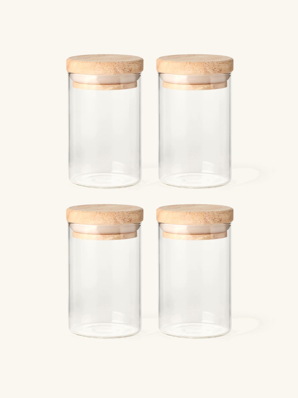 QuaLife Set Da 5 Barattoli In Vetro Borosilicato Con Coperchio In Legno - Contenitori Ermetici Per Pasta E Cereali (2200ml, 1000ml, 500ml)