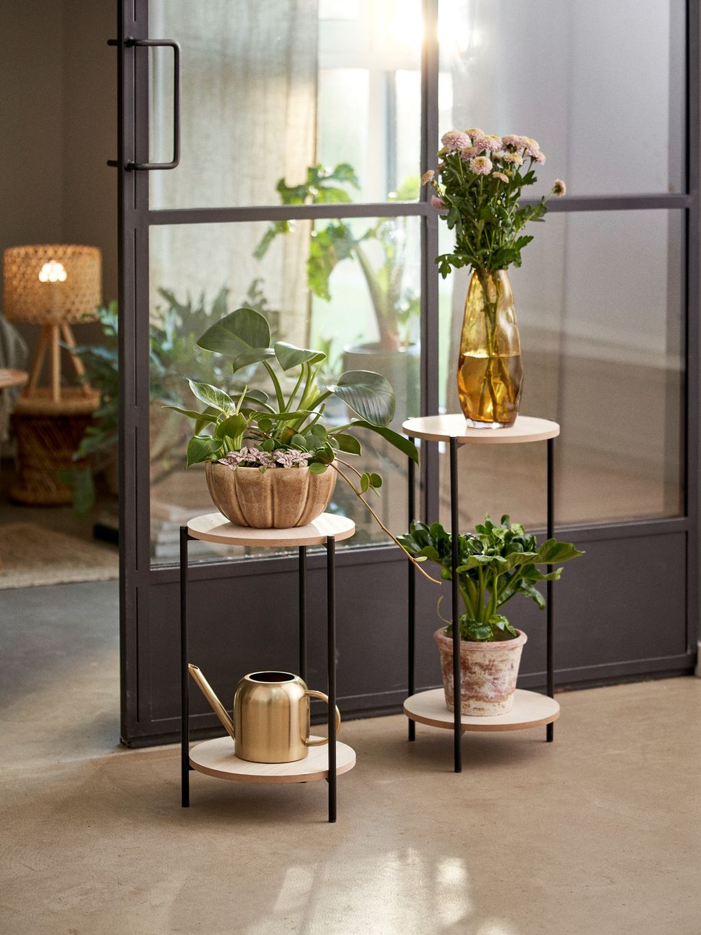 Support pour plantes | Fer/MDF/bois de peuplier. 27 x 27 x 57,5 cm. | Black