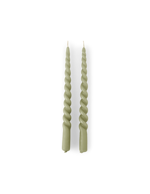 Bougies torsadées 28 cm | Cire de paraffine. 28 x 2,2 cm. 2 pcs. | Moss Green