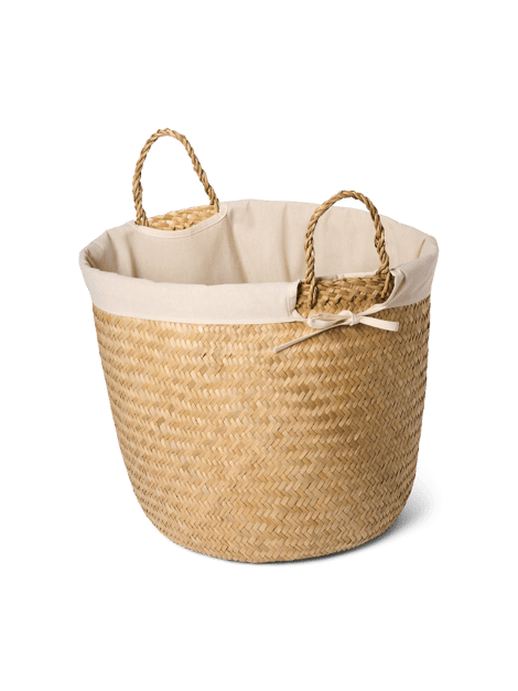 Mand met stoffen voering | Zeegras/katoen. Ø35 cm. | Nature
