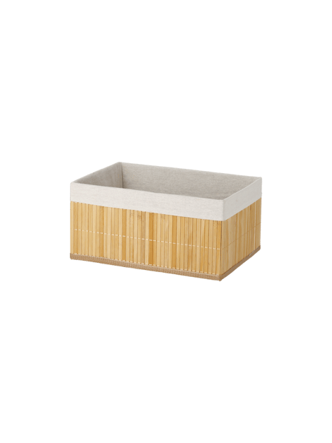 Gefütterter Aufbewahrungskorb | Bambus/Stoff. 37 x 27 x 18 cm. | Nature, Off White