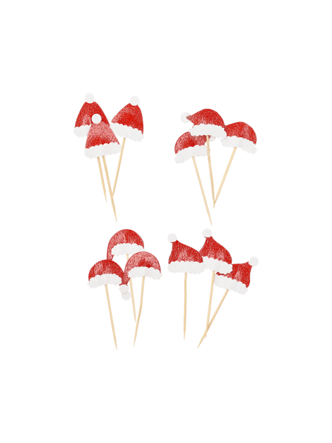 Cake decorations | Paper/birch wood. 12 pcs. | Red, White