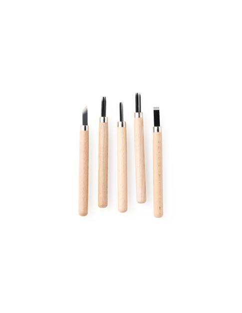 Set de linogravure | Fer/bois de hêtre. 13 x 1 cm. 5 pcs. | Light wood